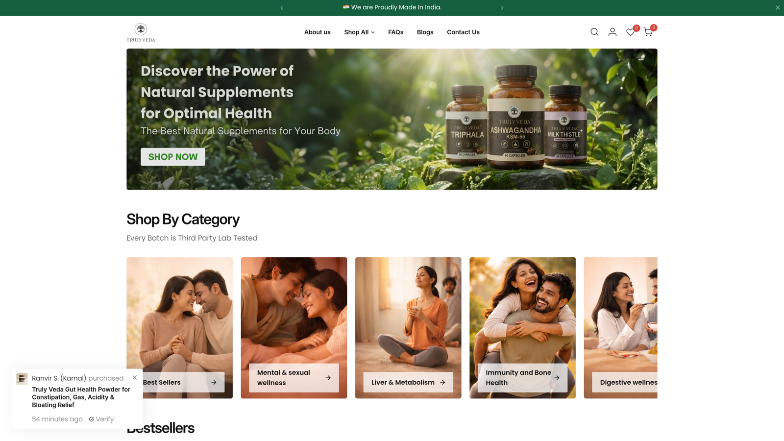 TrulyVeda Shopify Store website