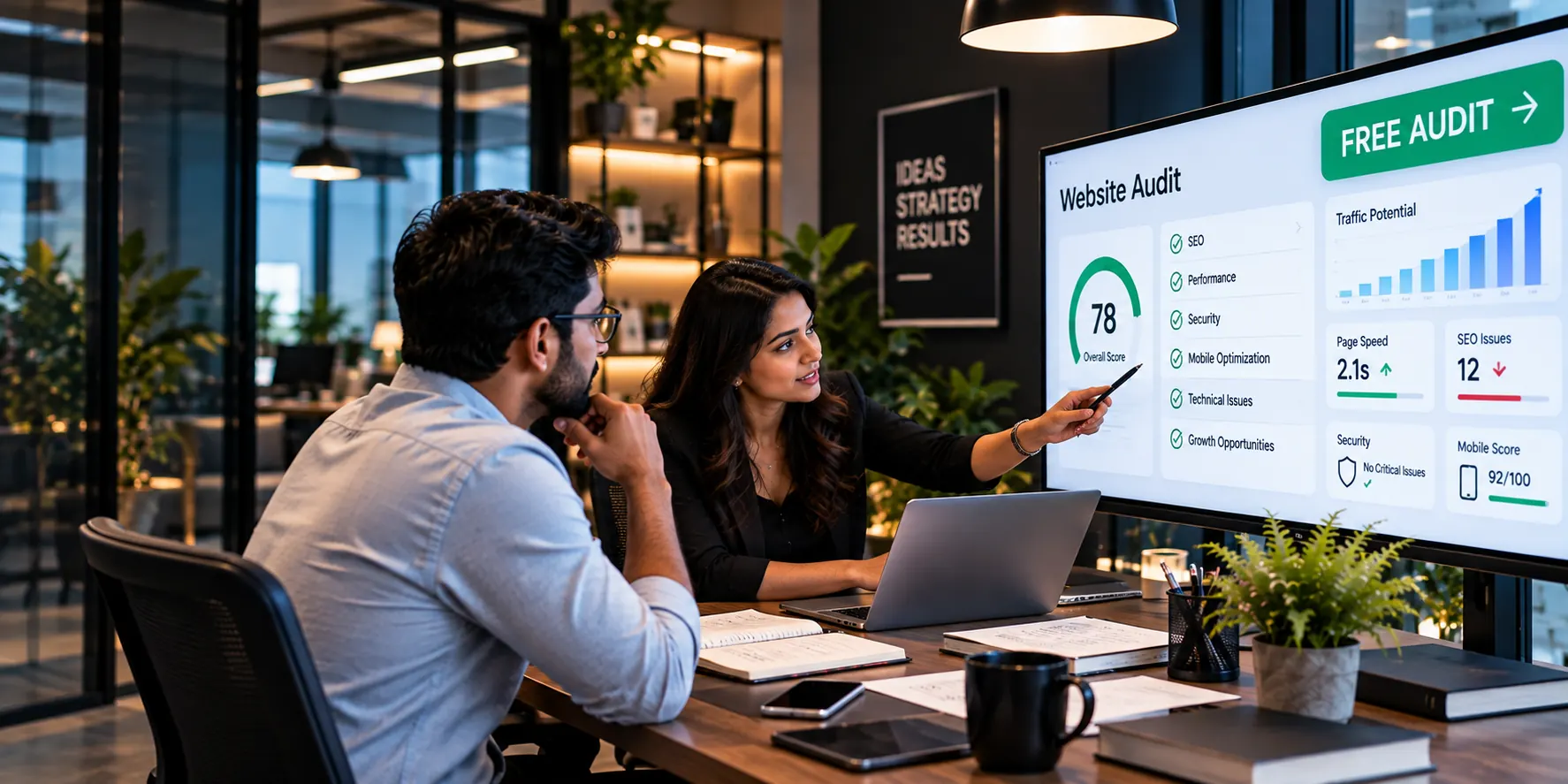 Developer reviewing a website speed and SEO audit report