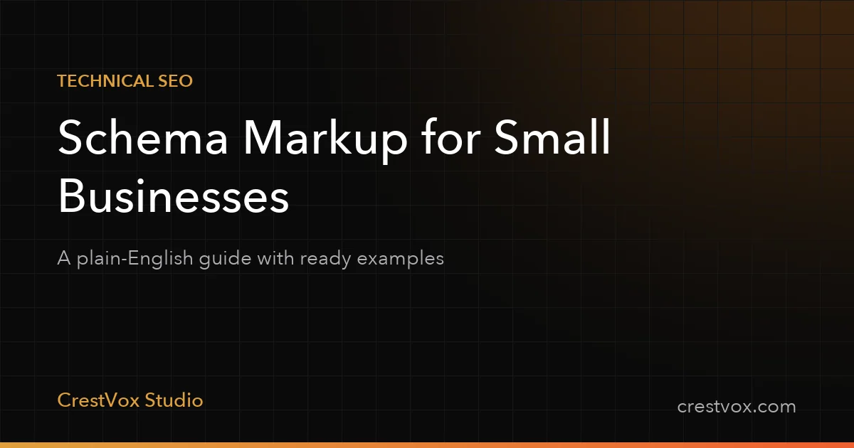 Schema markup for small business guide with JSON-LD examples by CrestVox Studio